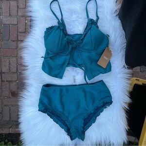 Samiol Elegant Teal Ruffled Bikini Set 19